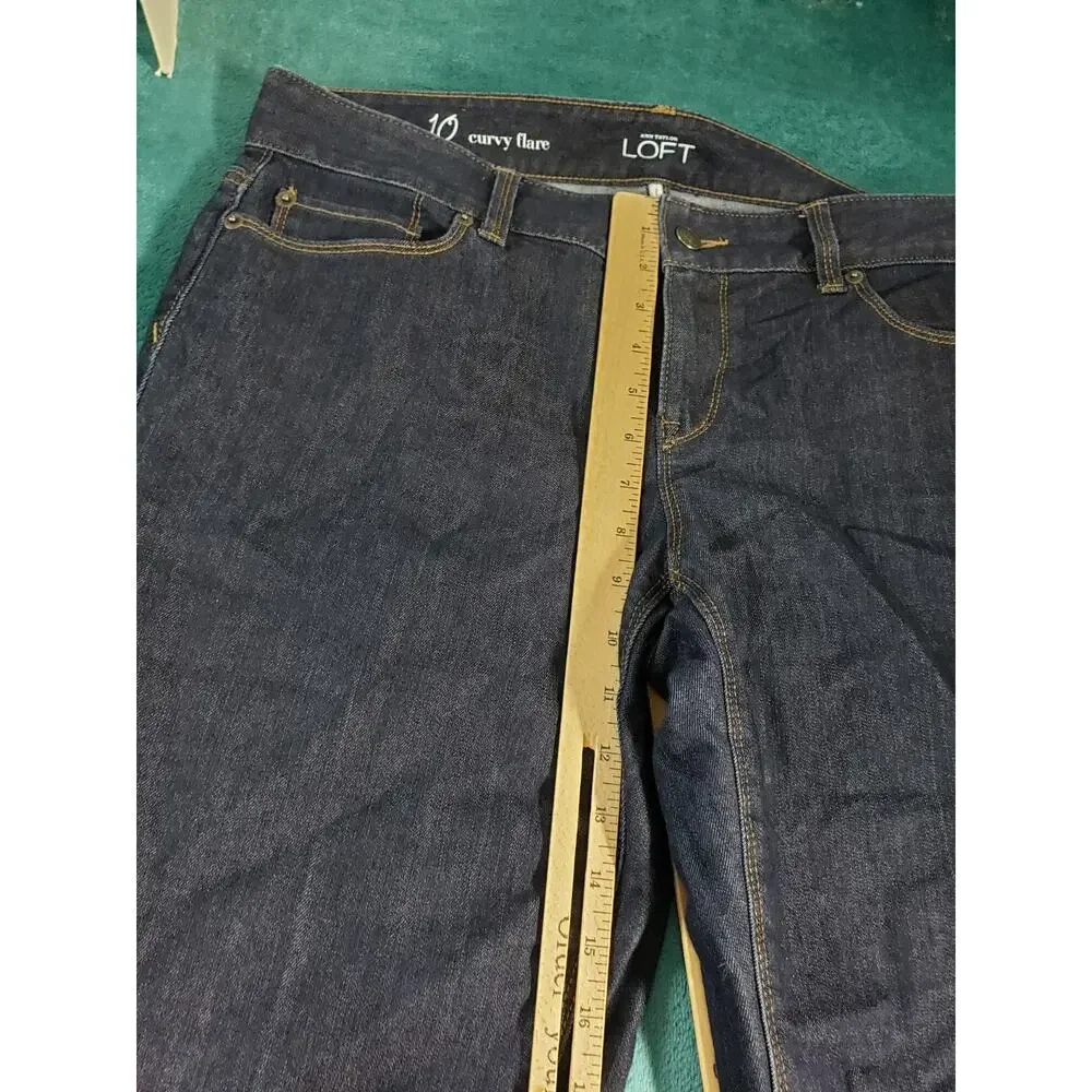 Loft Jeans Size 10 Women Blue Pants Denim Stretch Mid Rise Curvy Flared Wide Leg